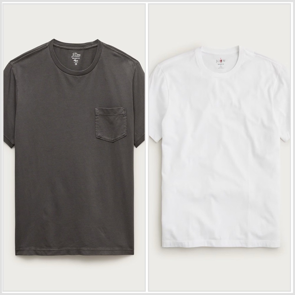 Lot Of 2 J.Crew Mens M TALL Broken In Crewneck Pocket T-Shirt Charcoal White NWT